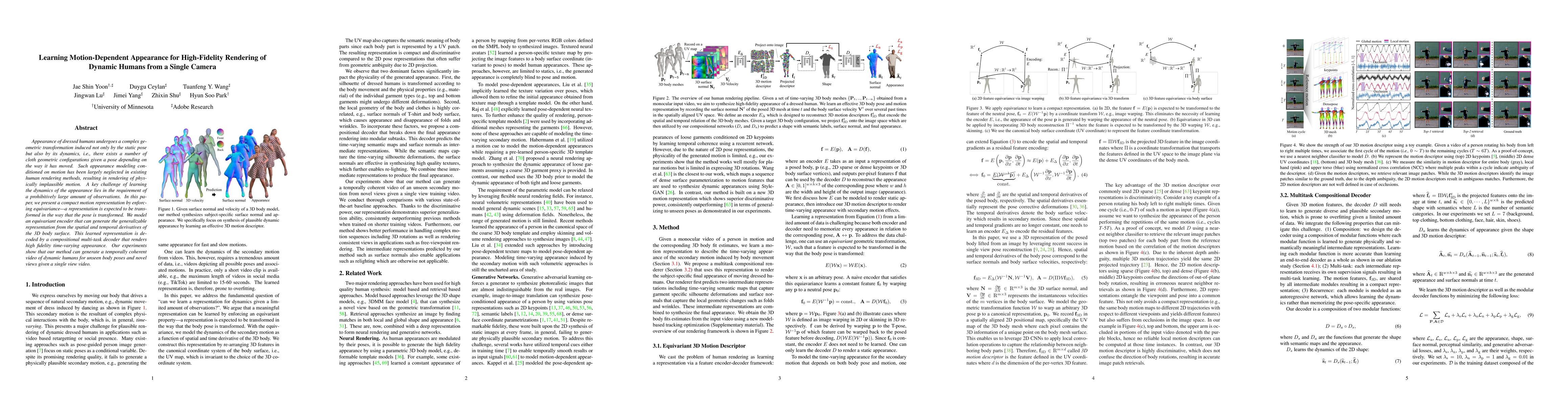 Thumbnail for Learning Motion-Dependent Appearance for High-Fidelity Rendering of
  Dynamic Humans from a Single Camera