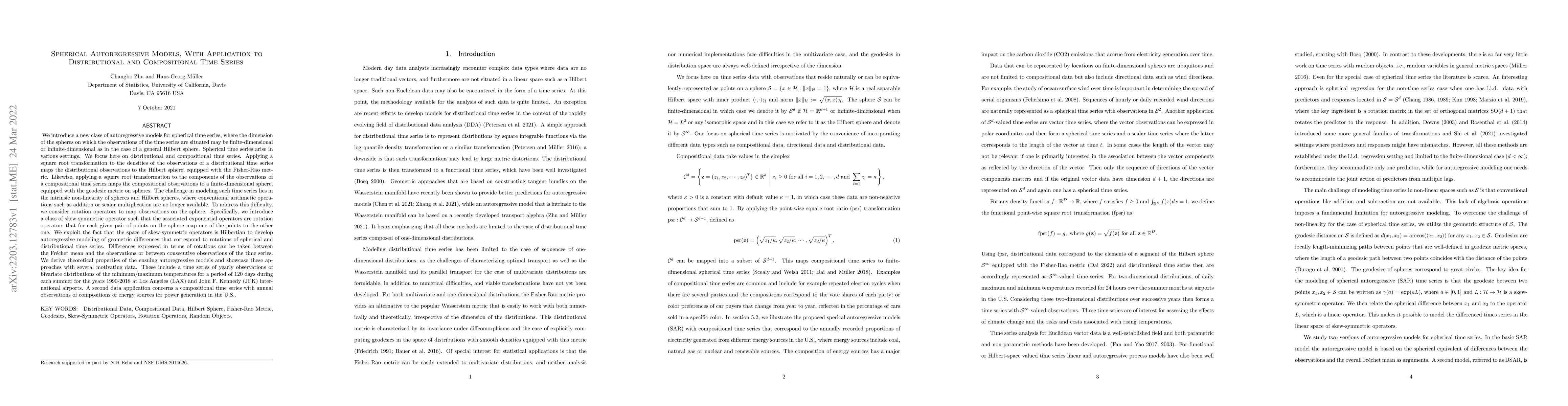 Thumbnail for Spherical Autoregressive Models, With Application to Distributional and
  Compositional Time Series