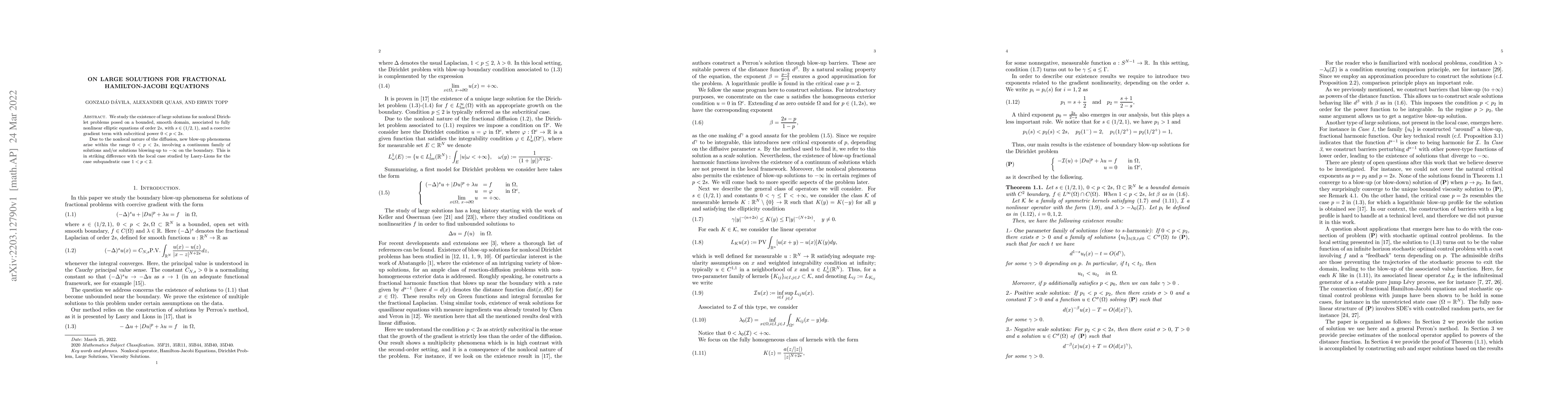 Thumbnail for On large solutions for fractional Hamilton-Jacobi equations
