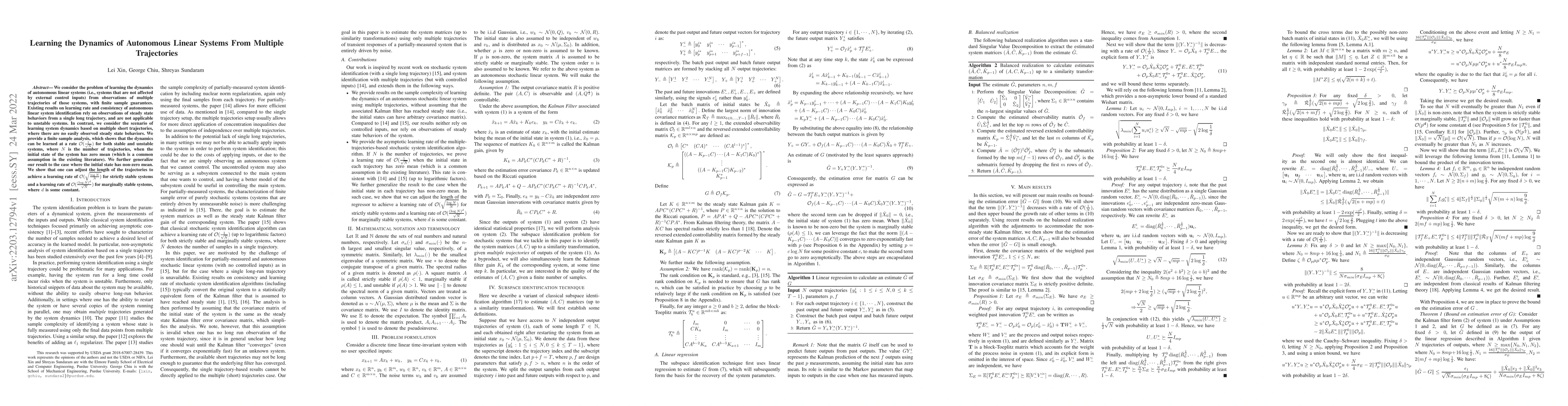 Thumbnail for Learning the Dynamics of Autonomous Linear Systems From Multiple
  Trajectories
