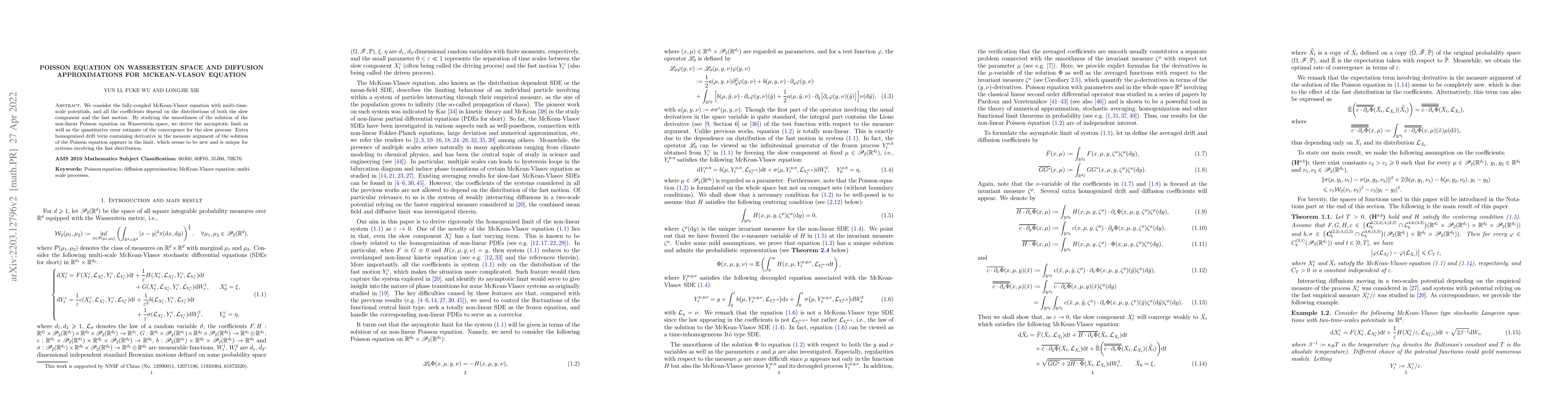 Thumbnail for Poisson equation on Wasserstein space and diffusion approximations for
  McKean-Vlasov equation