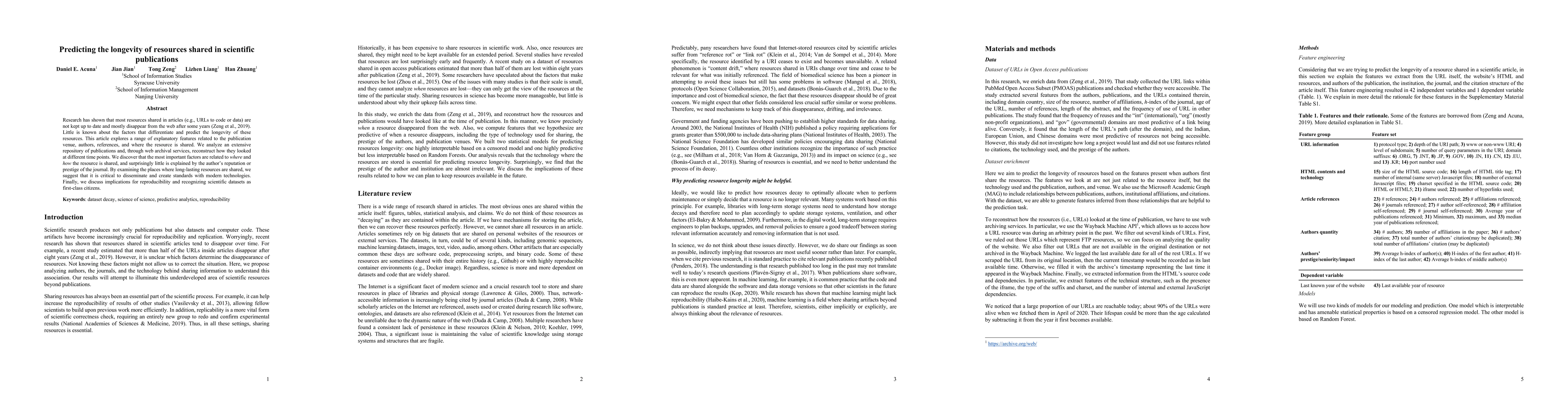 Thumbnail for Predicting the longevity of resources shared in scientific publications