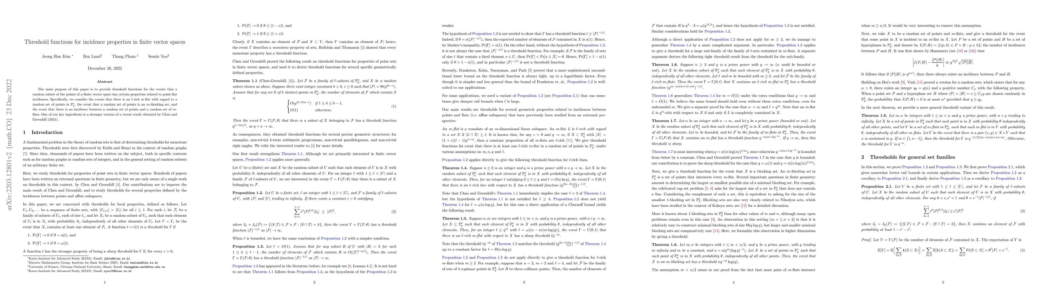 Thumbnail for Threshold functions for incidence properties in finite vector spaces