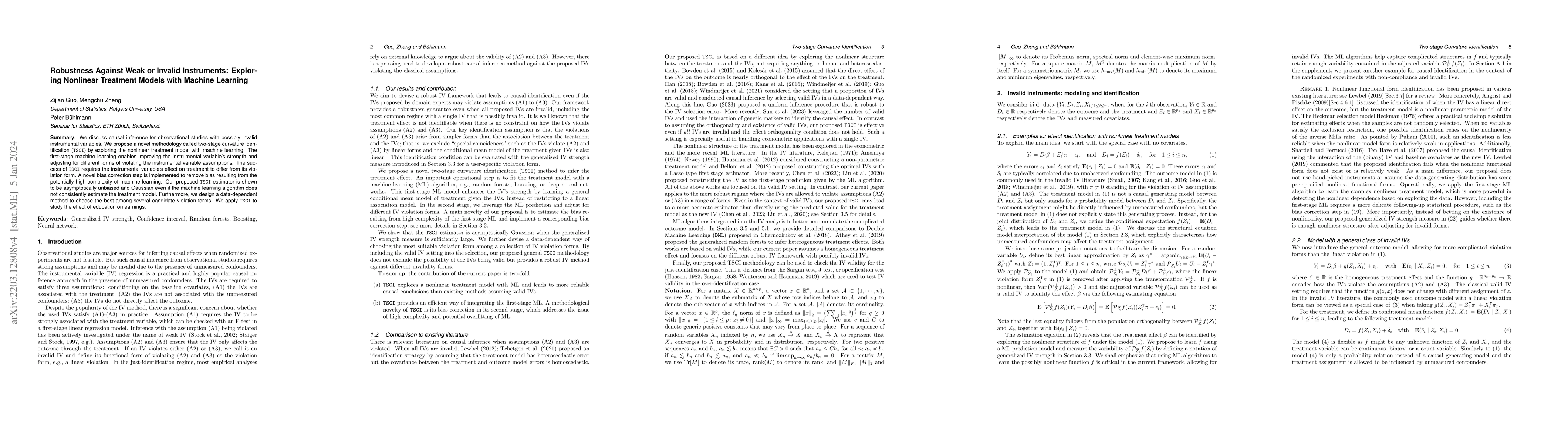 Thumbnail for Robustness Against Weak or Invalid Instruments: Exploring Nonlinear
  Treatment Models with Machine Learning