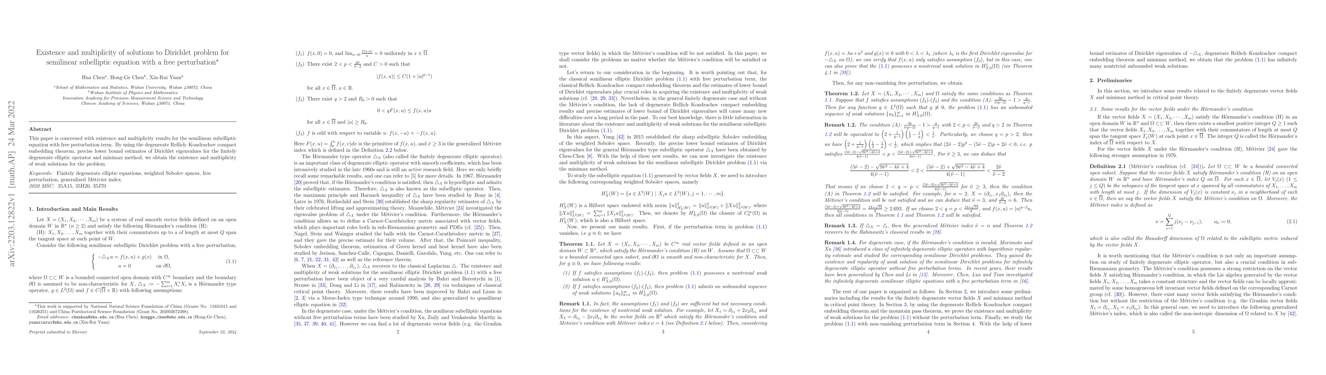Thumbnail for Existence and multiplicity of solutions to Dirichlet problem for
  semilinear subelliptic equation with a free perturbation