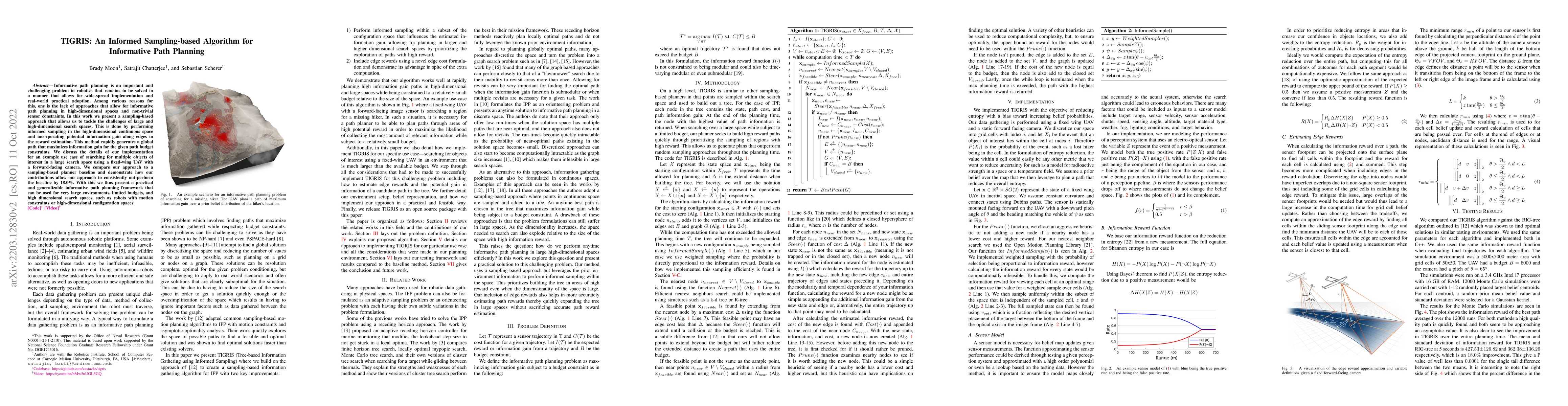 Thumbnail for TIGRIS: An Informed Sampling-based Algorithm for Informative Path
  Planning