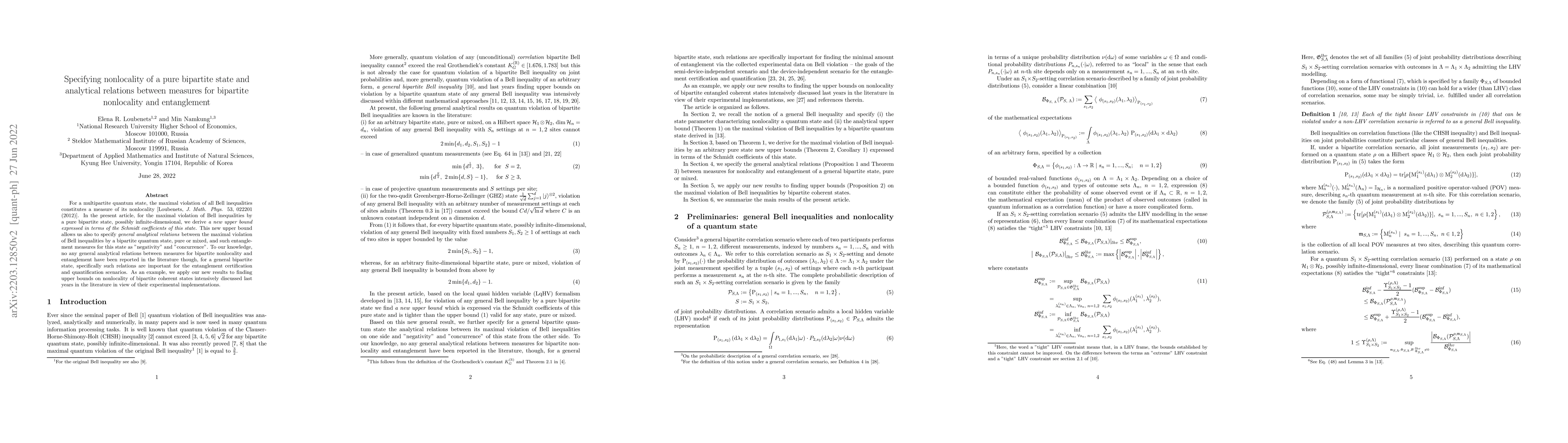 Thumbnail for Specifying nonlocality of a pure bipartite state and analytical
  relations between measures for bipartite nonlocality and entanglement