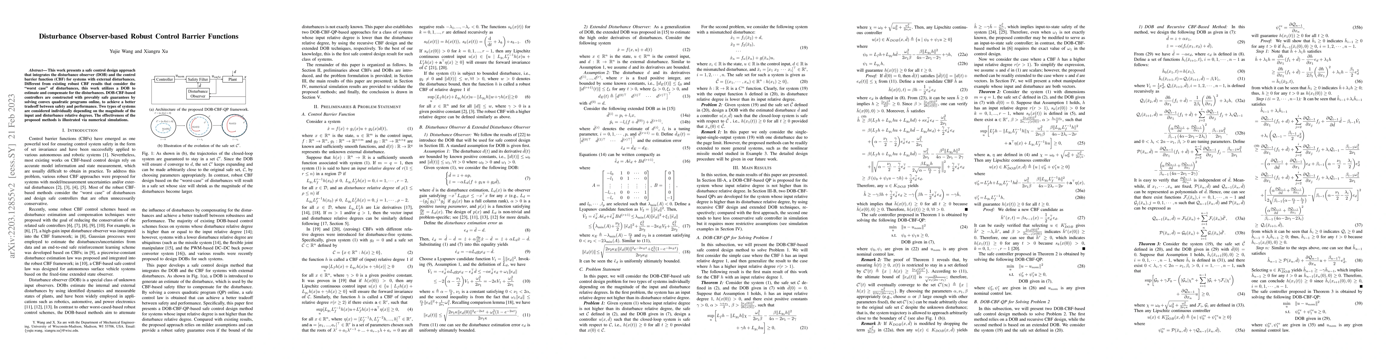 Thumbnail for Disturbance Observer-based Robust Control Barrier Functions