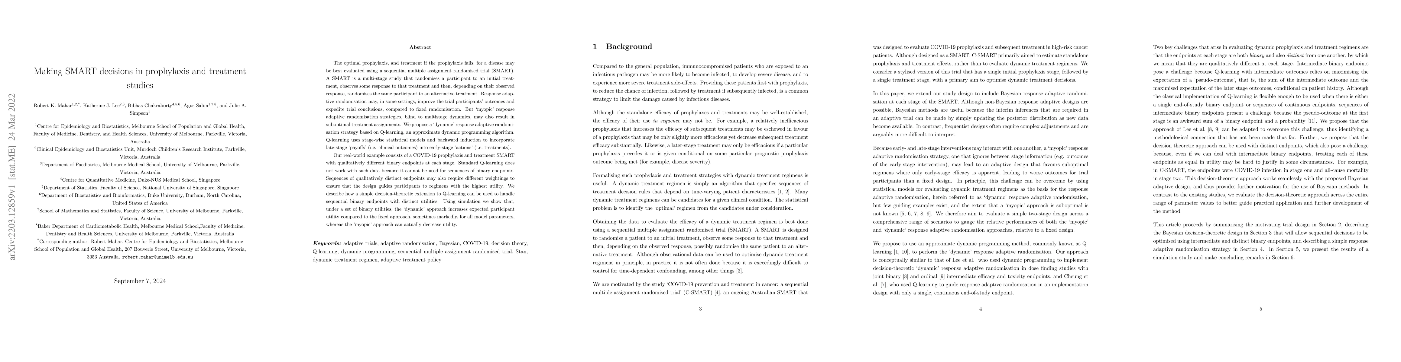 Thumbnail for Making SMART decisions in prophylaxis and treatment studies
