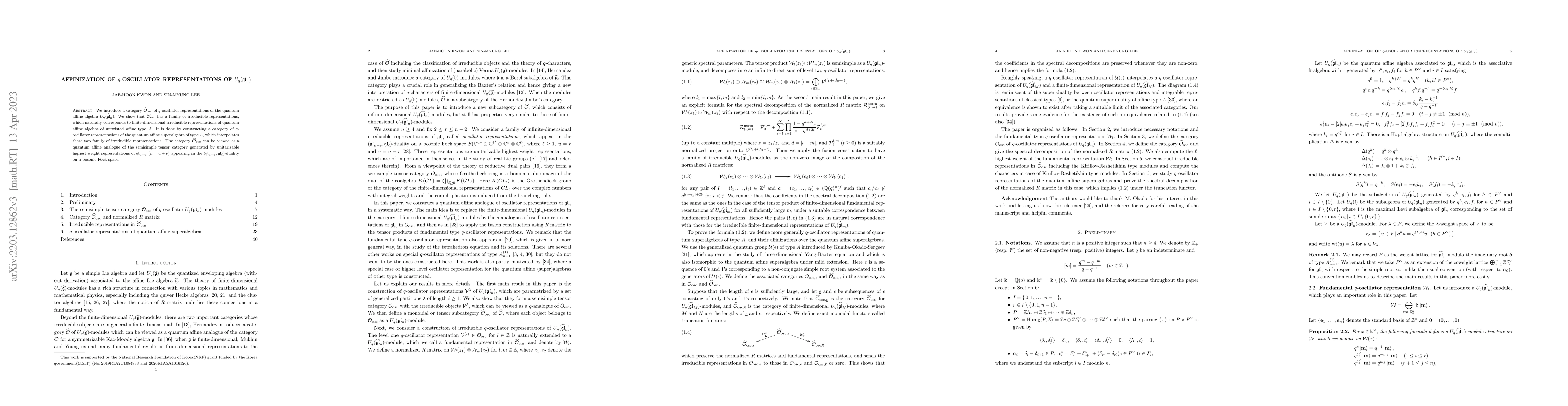 Thumbnail for Affinization of $q$-oscillator representations of $U_q(\mathfrak{gl}_n)$