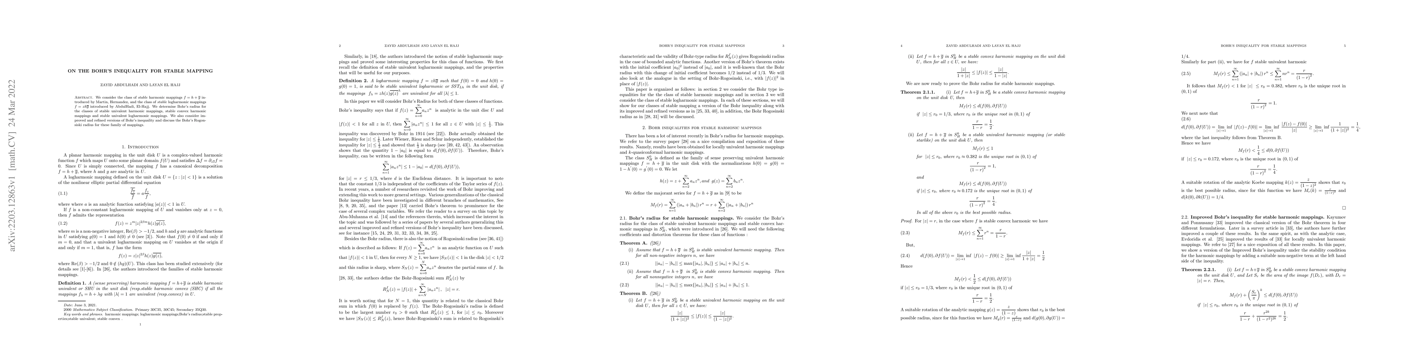 Thumbnail for On the Bohr's inequality for stable mappings