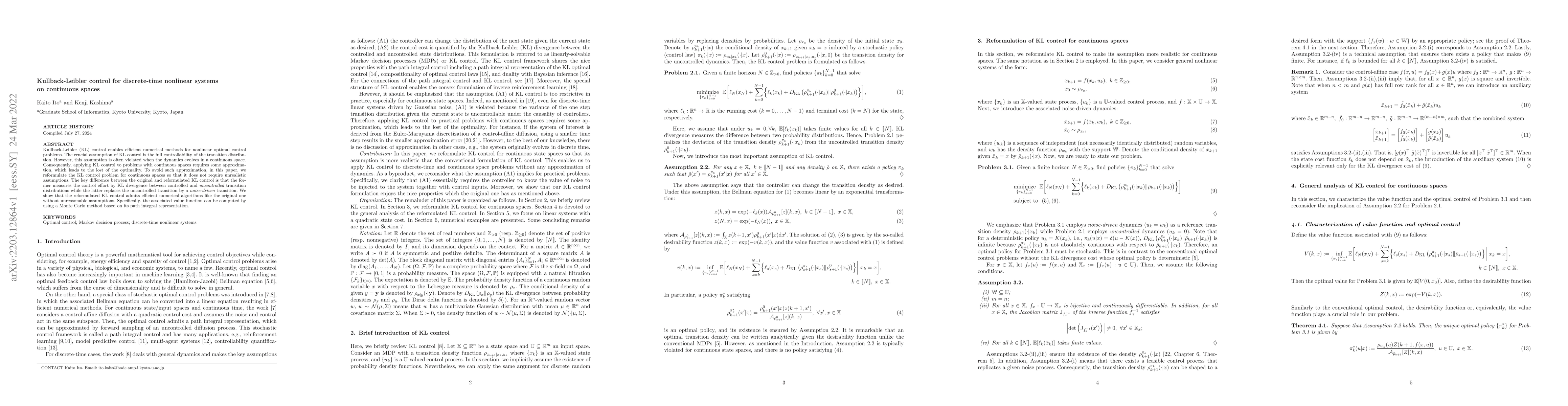 Thumbnail for Kullback-Leibler control for discrete-time nonlinear systems on
  continuous spaces