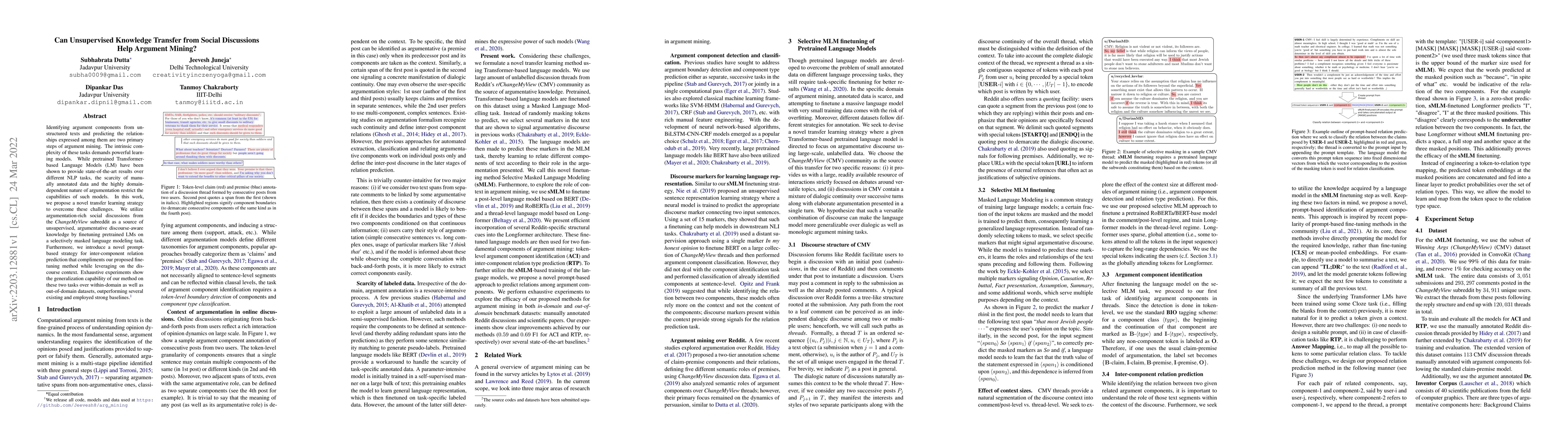Thumbnail for Can Unsupervised Knowledge Transfer from Social Discussions Help
  Argument Mining?