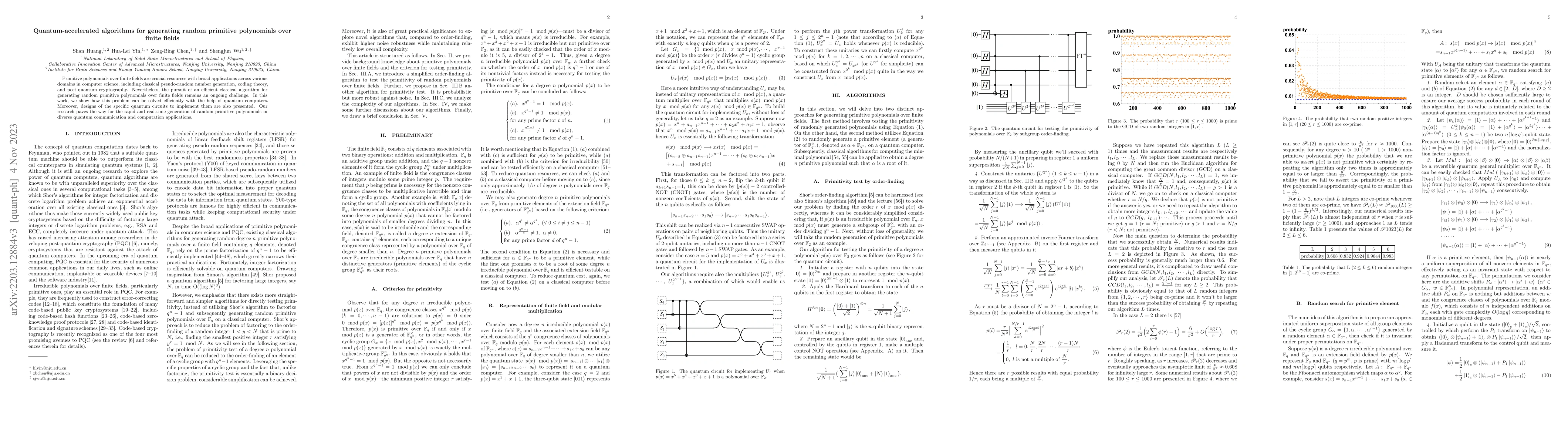Thumbnail for Quantum-accelerated algorithms for generating random primitive
  polynomials over finite fields
