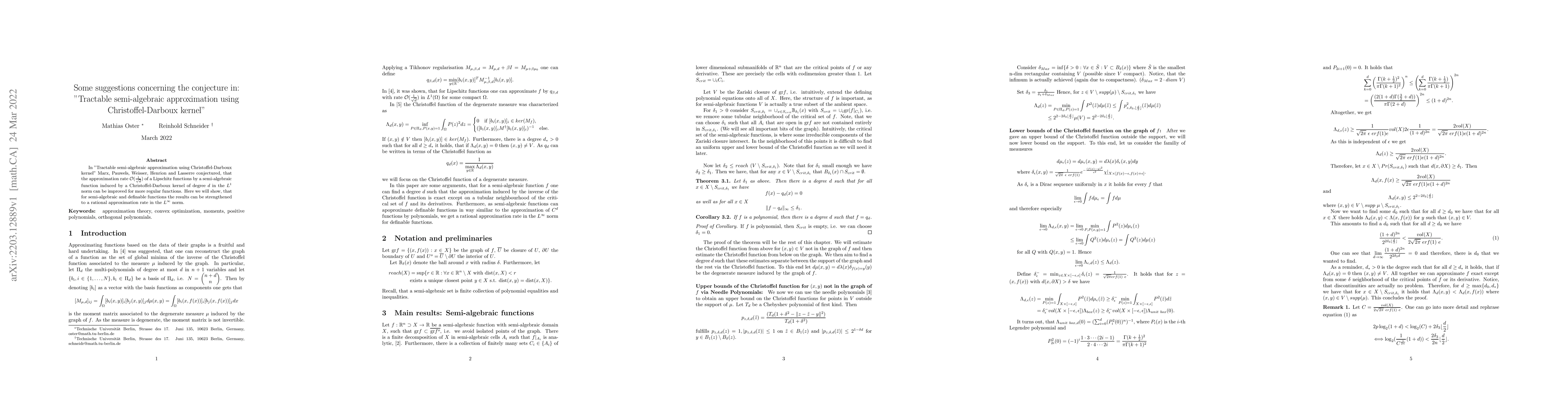 Thumbnail for Some suggestions concerning the conjecture in: 'Tractable semi-algebraic
  approximation using Christoffel-Darboux kernel'