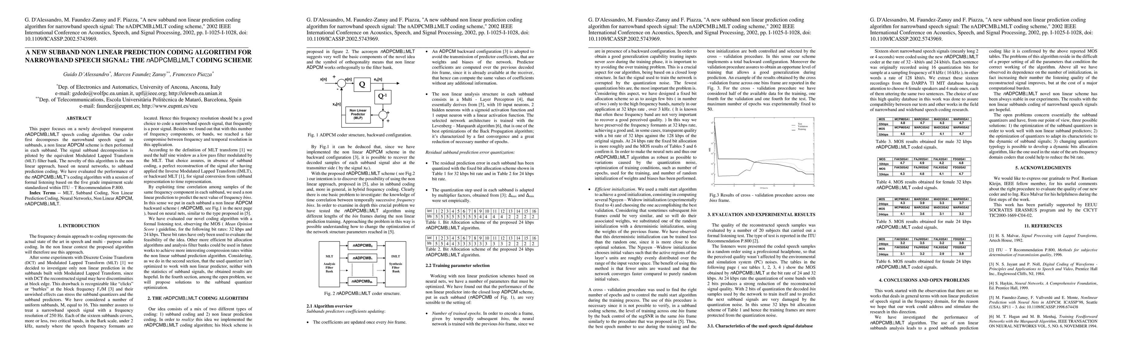 Thumbnail for A new subband non linear prediction coding algorithm for narrowband
  speech signal: The nADPCMB MLT coding scheme