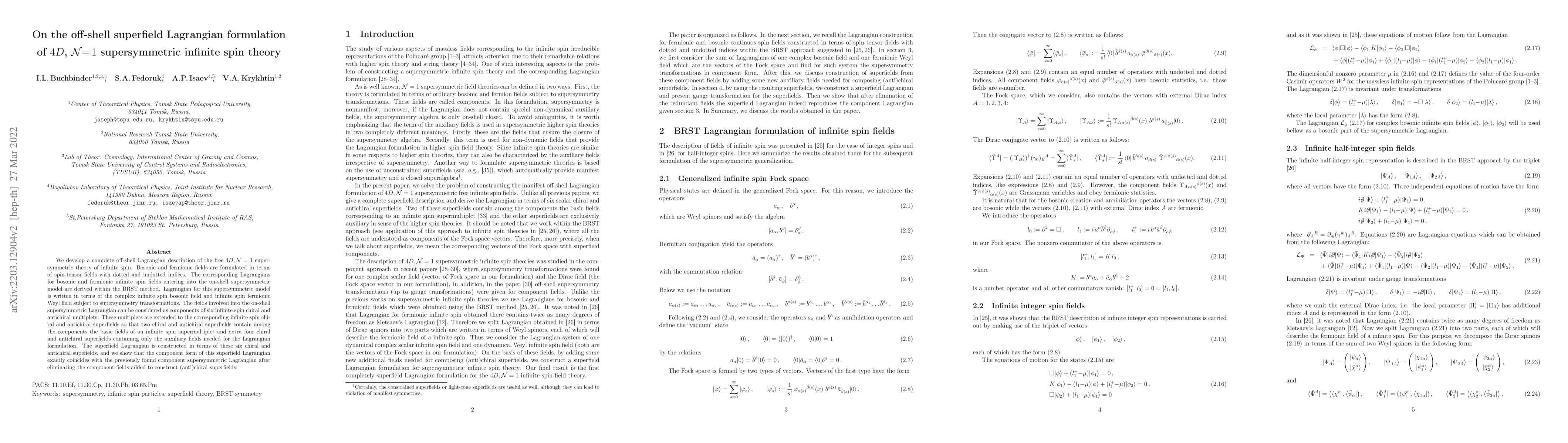 Thumbnail for On the off-shell superfield Lagrangian formulation of $4D$,
  $\mathcal{N}{=}\,1$ supersymmetric infinite spin theory