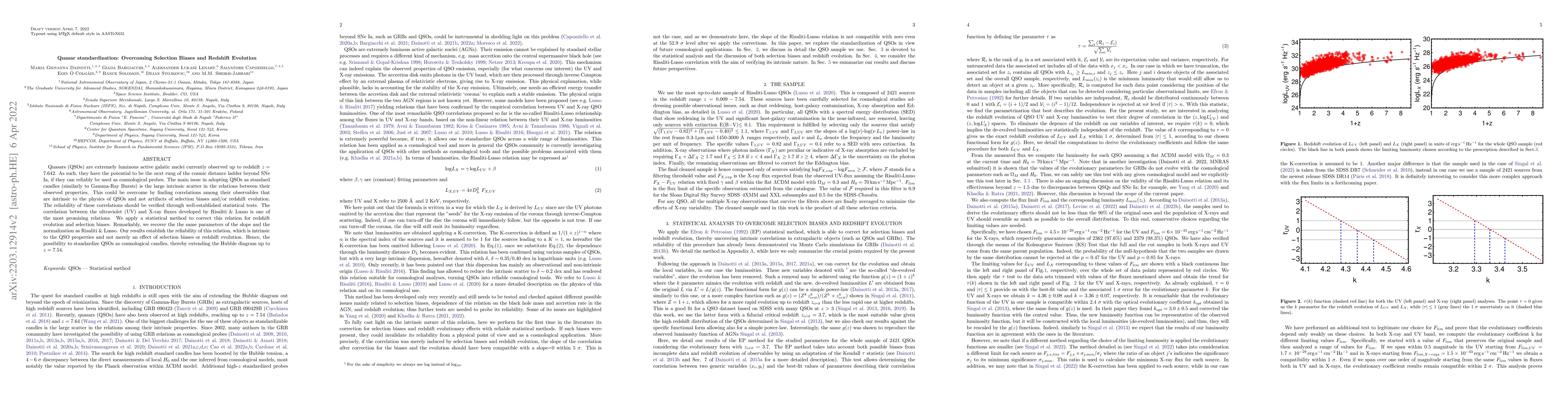 Thumbnail for Quasar standardization: Overcoming Selection Biases and Redshift
  Evolution