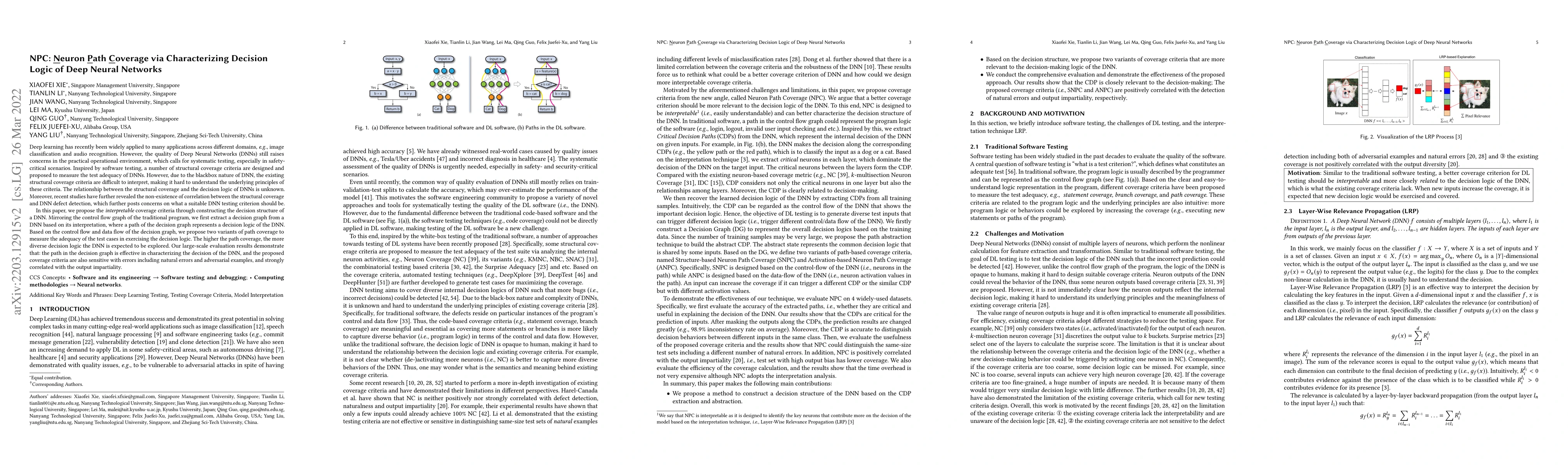 Thumbnail for NPC: Neuron Path Coverage via Characterizing Decision Logic of Deep
  Neural Networks