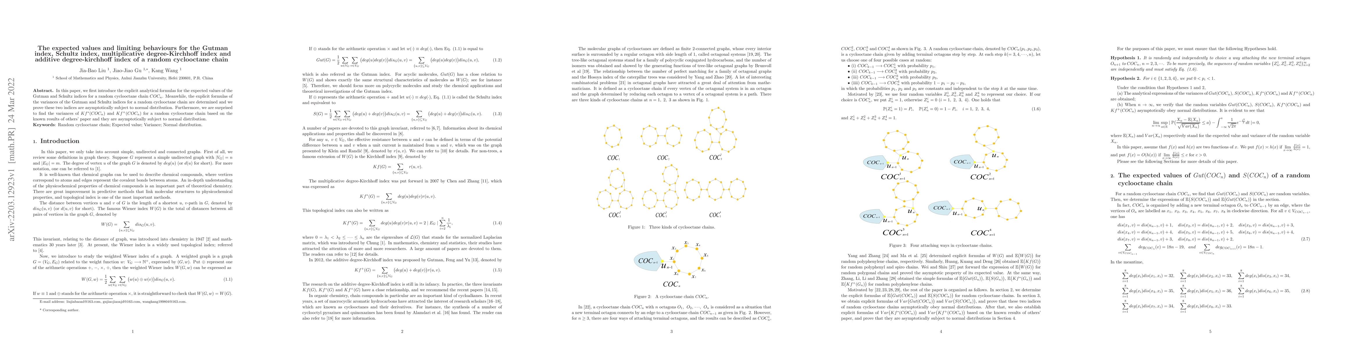 Thumbnail for The expected values and limiting behaviours for the Gutman index,
  Schultz index, multiplicative degree-Kirchhoff index and additive
  degree-kirchhoff index of a random cyclooctane chain
