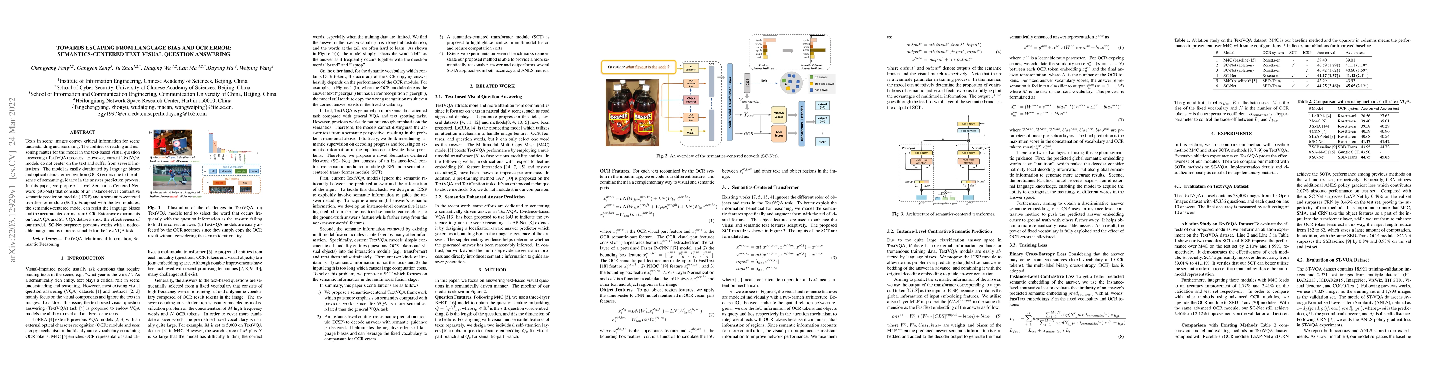 Thumbnail for Towards Escaping from Language Bias and OCR Error: Semantics-Centered
  Text Visual Question Answering
