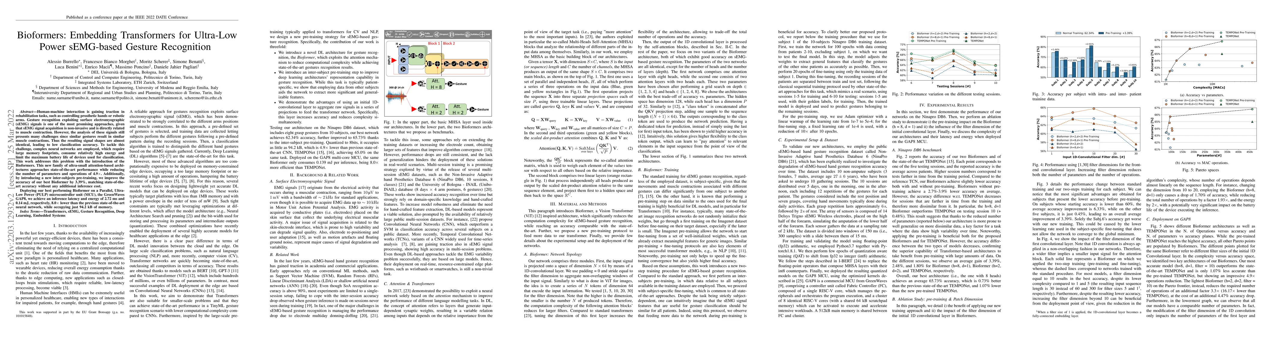 Thumbnail for Bioformers: Embedding Transformers for Ultra-Low Power sEMG-based
  Gesture Recognition