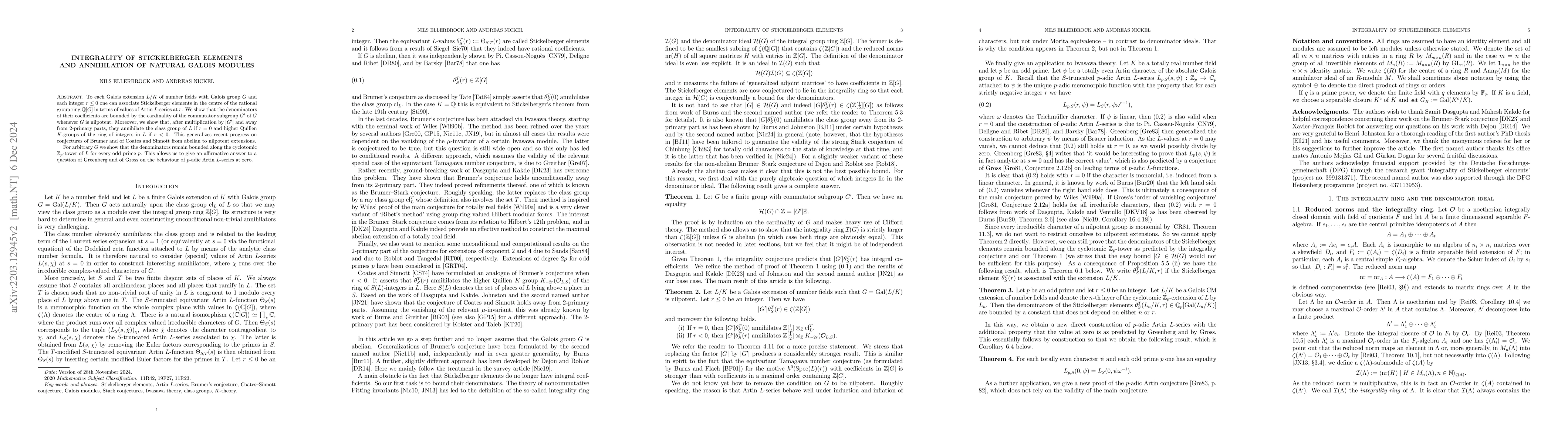 Thumbnail for Integrality of Stickelberger elements and annihilation of natural Galois
  modules