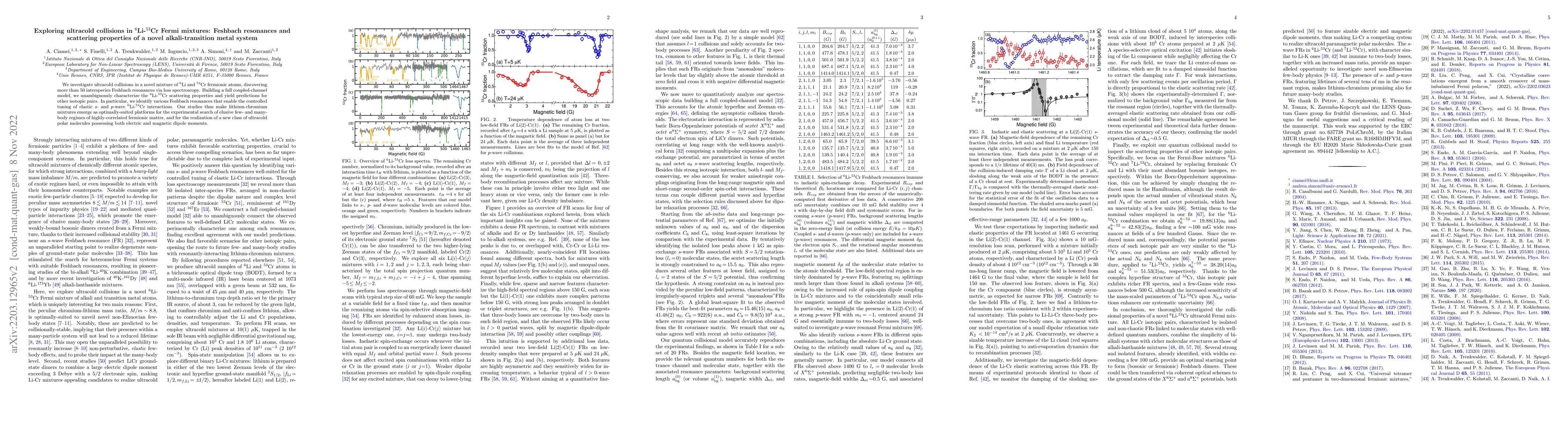 Thumbnail for Exploring ultracold collisions in $^6$Li-$^{53}$Cr Fermi mixtures:
  Feshbach resonances and scattering properties of a novel alkali-transition
  metal system