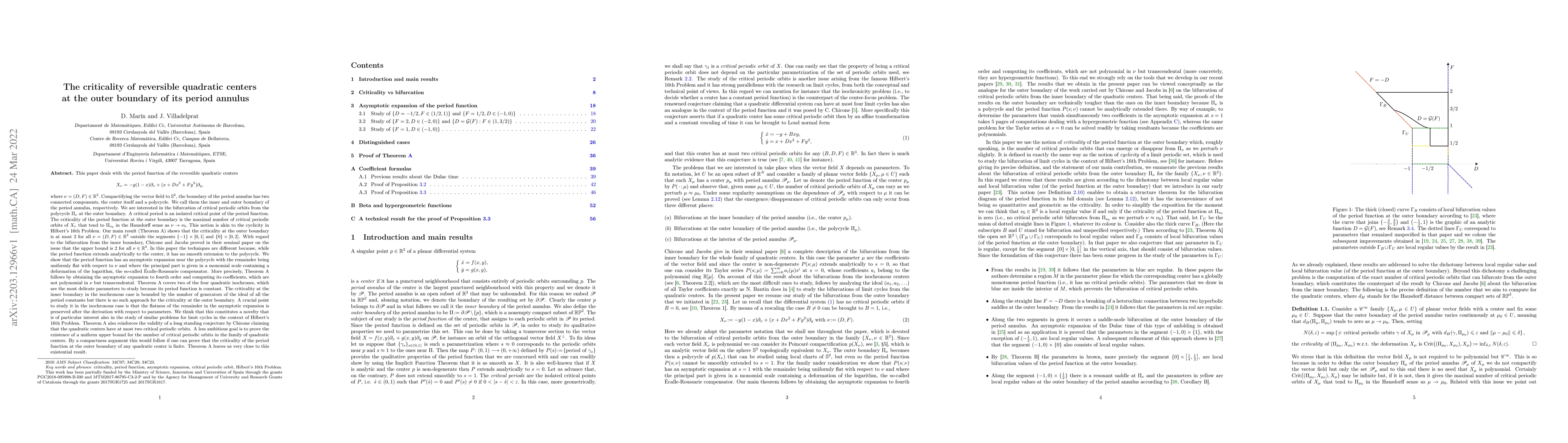 Thumbnail for The criticality of reversible quadratic centers at the outer boundary of
  its period annulus