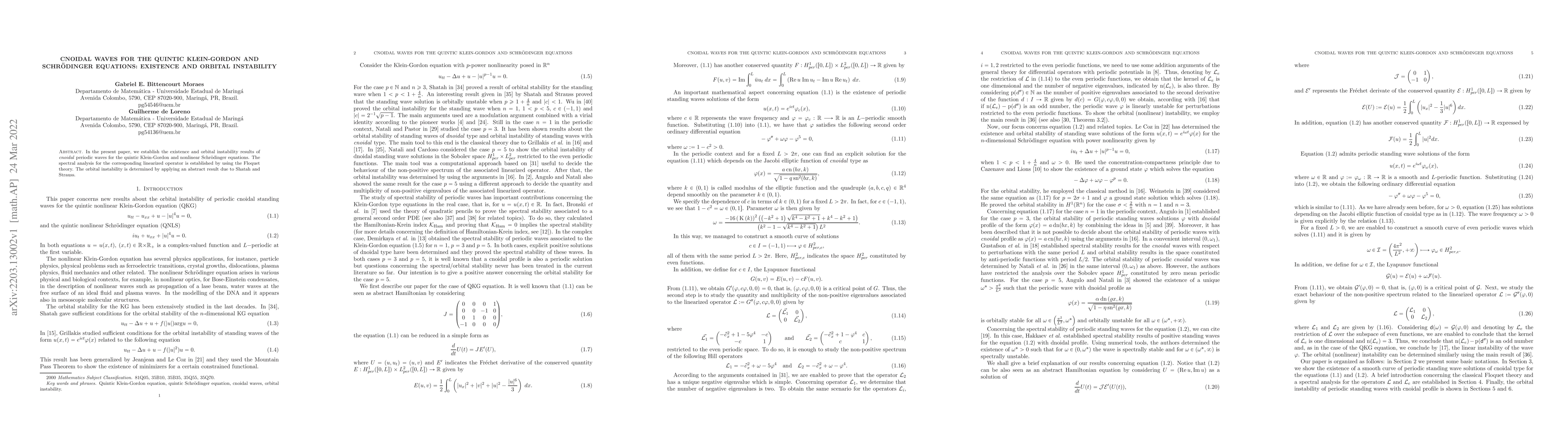 Thumbnail for Cnoidal waves for the quintic Klein-Gordon and Schr\"odinger equations:
  Existence and orbital instability