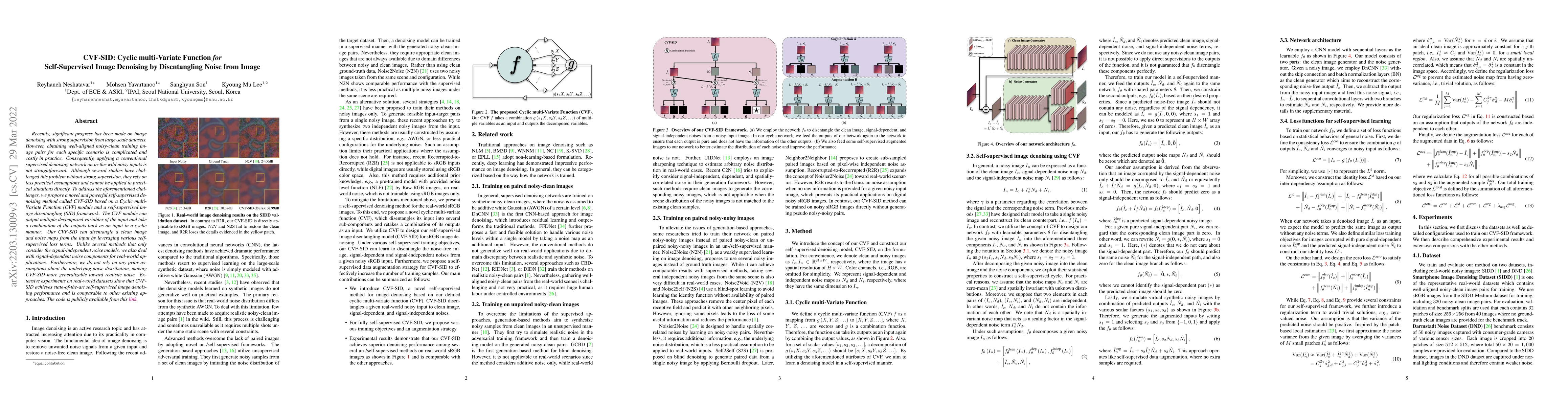 Thumbnail for CVF-SID: Cyclic multi-Variate Function for Self-Supervised Image
  Denoising by Disentangling Noise from Image