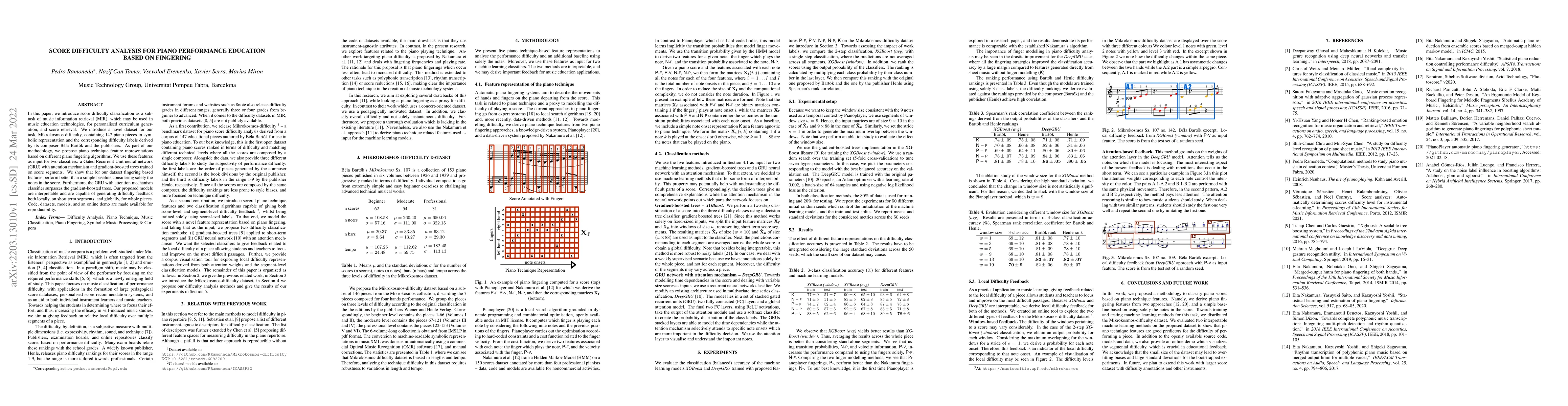 Thumbnail for Score difficulty analysis for piano performance education based on
  fingering