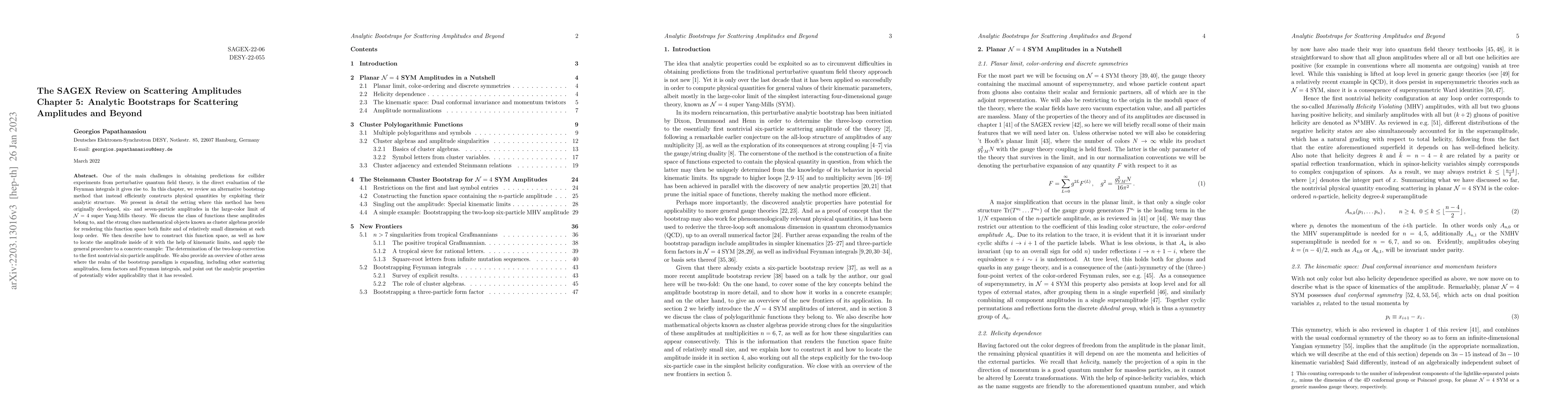 Thumbnail for The SAGEX Review on Scattering Amplitudes, Chapter 5: Analytic
  Bootstraps for Scattering Amplitudes and Beyond