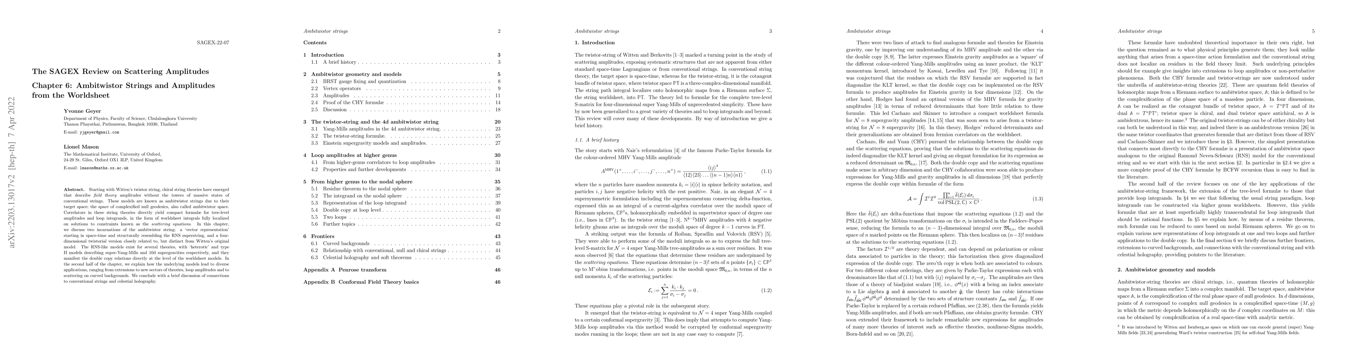 Thumbnail for The SAGEX Review on Scattering Amplitudes, Chapter 6: Ambitwistor
  Strings and Amplitudes from the Worldsheet