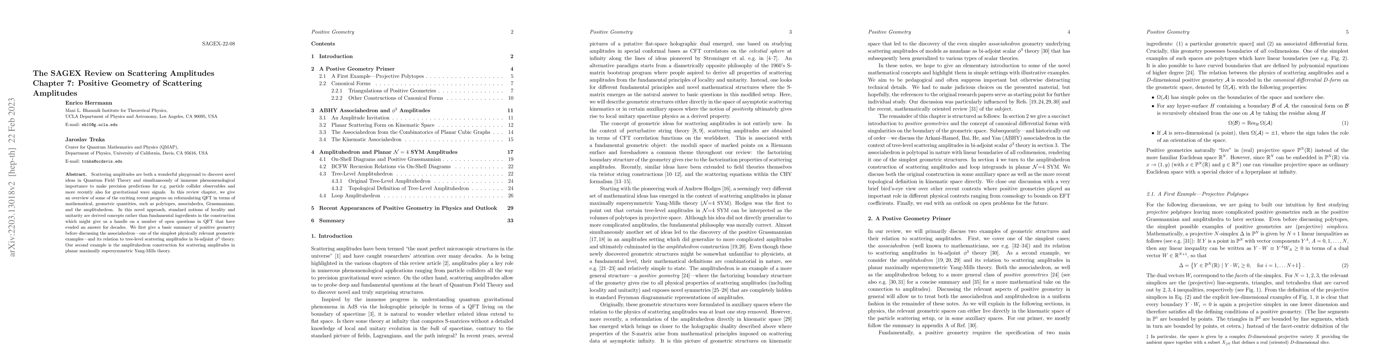 Thumbnail for The SAGEX Review on Scattering Amplitudes, Chapter 7: Positive Geometry
  of Scattering Amplitudes