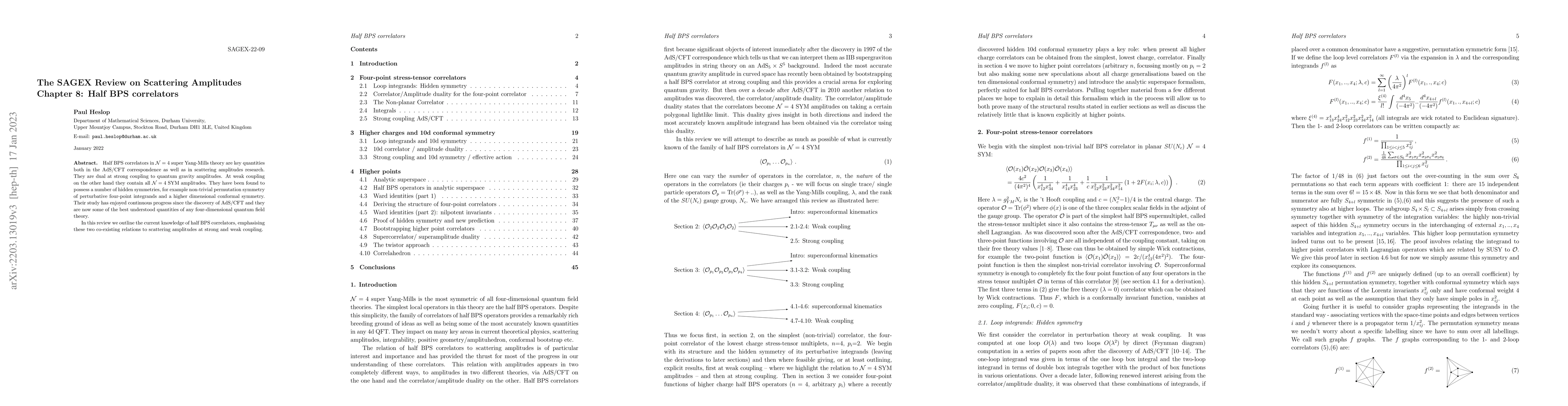 Thumbnail for The SAGEX Review on Scattering Amplitudes, Chapter 8: Half BPS
  correlators