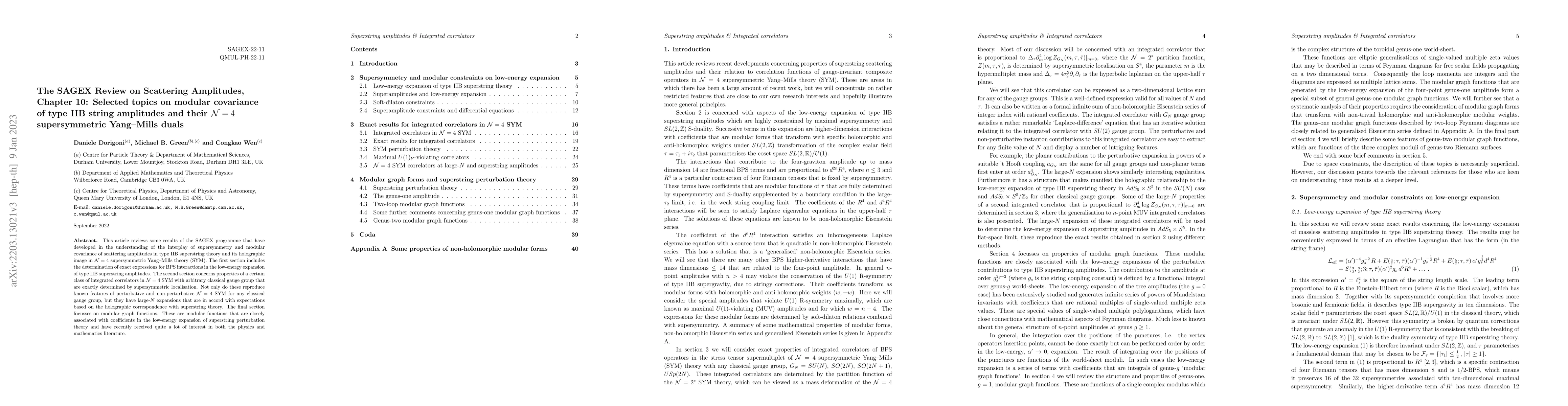 Thumbnail for The SAGEX Review on Scattering Amplitudes, Chapter 10: Selected topics
  on modular covariance of type IIB string amplitudes and their $\mathcal{N}=4$
  supersymmetric Yang-Mills duals
