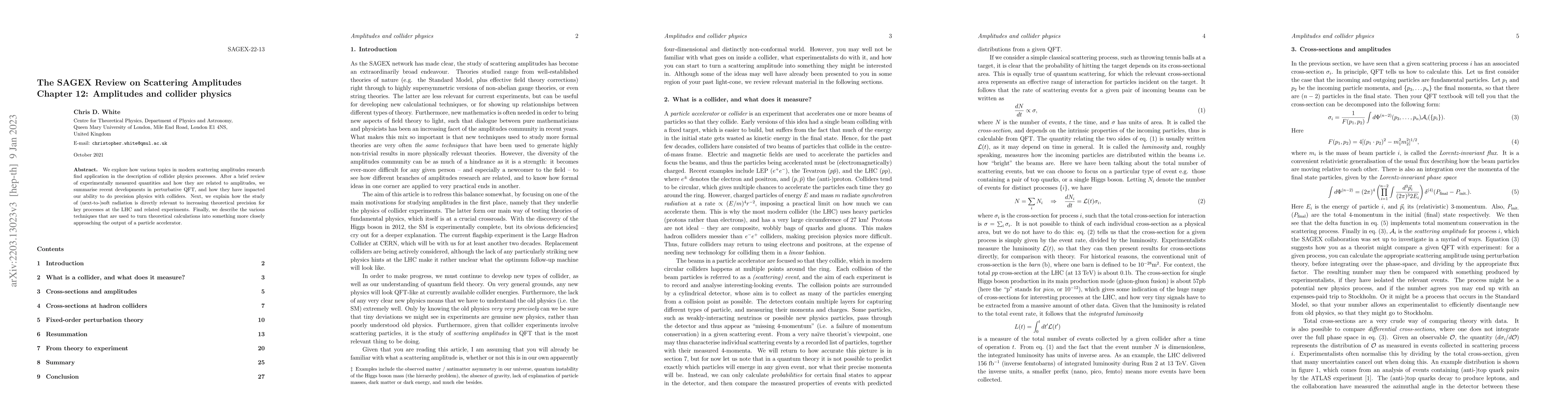 Thumbnail for The SAGEX Review on Scattering Amplitudes, Chapter 12: Amplitudes and
  collider physics