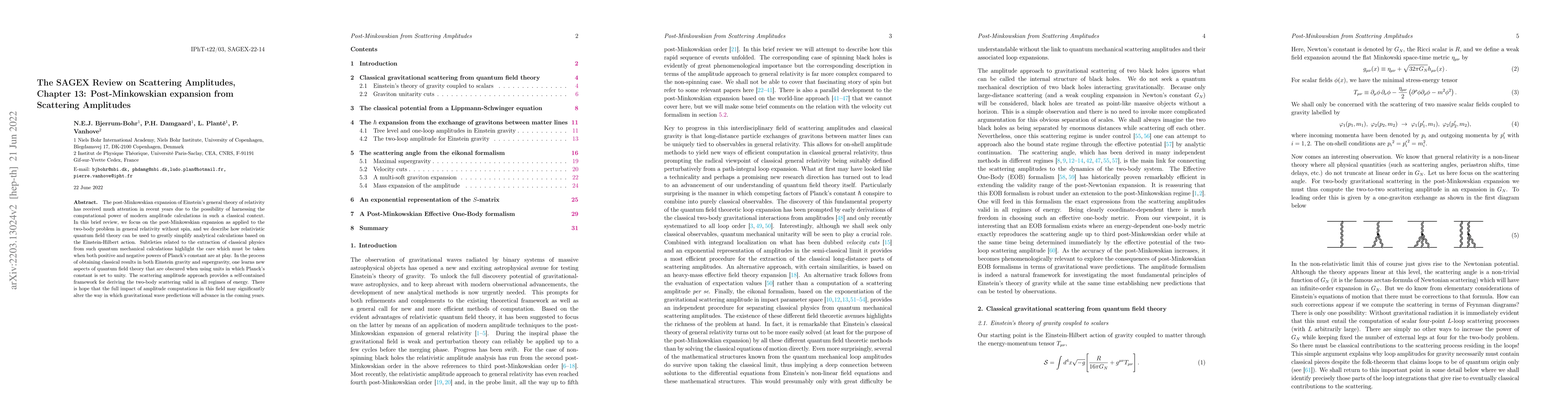 Thumbnail for The SAGEX Review on Scattering Amplitudes, Chapter 13: Post-Minkowskian
  expansion from Scattering Amplitudes