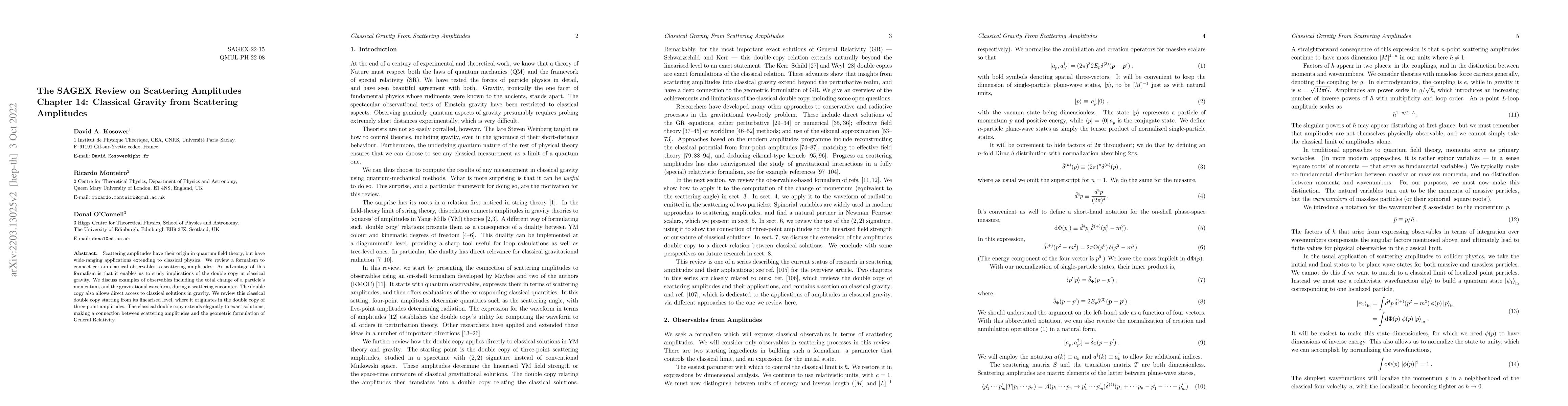Thumbnail for The SAGEX Review on Scattering Amplitudes, Chapter 14: Classical Gravity
  from Scattering Amplitudes