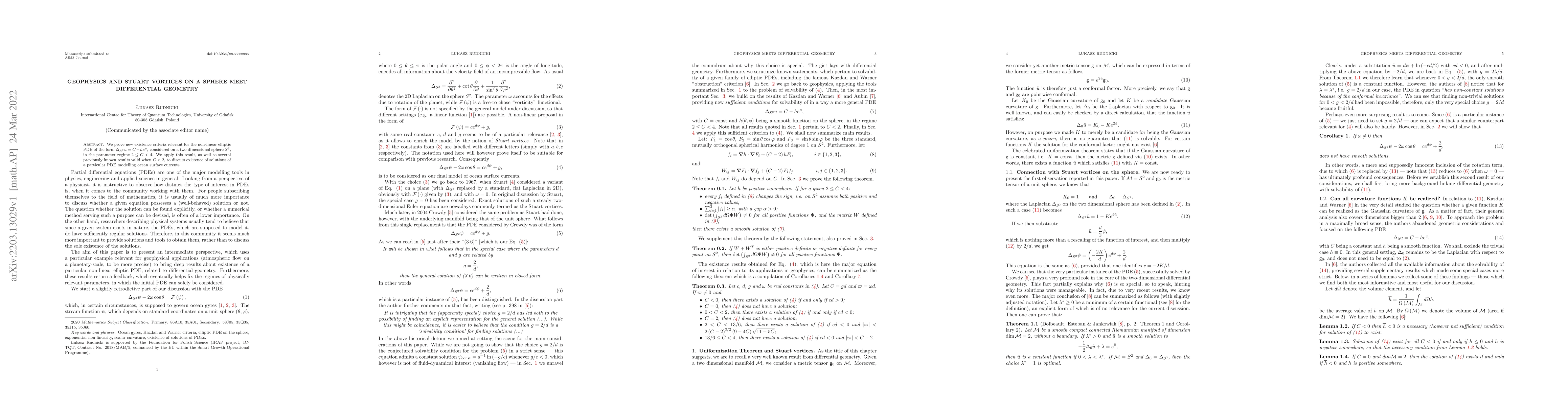 Thumbnail for Geophysics and Stuart vortices on a sphere meet differential geometry