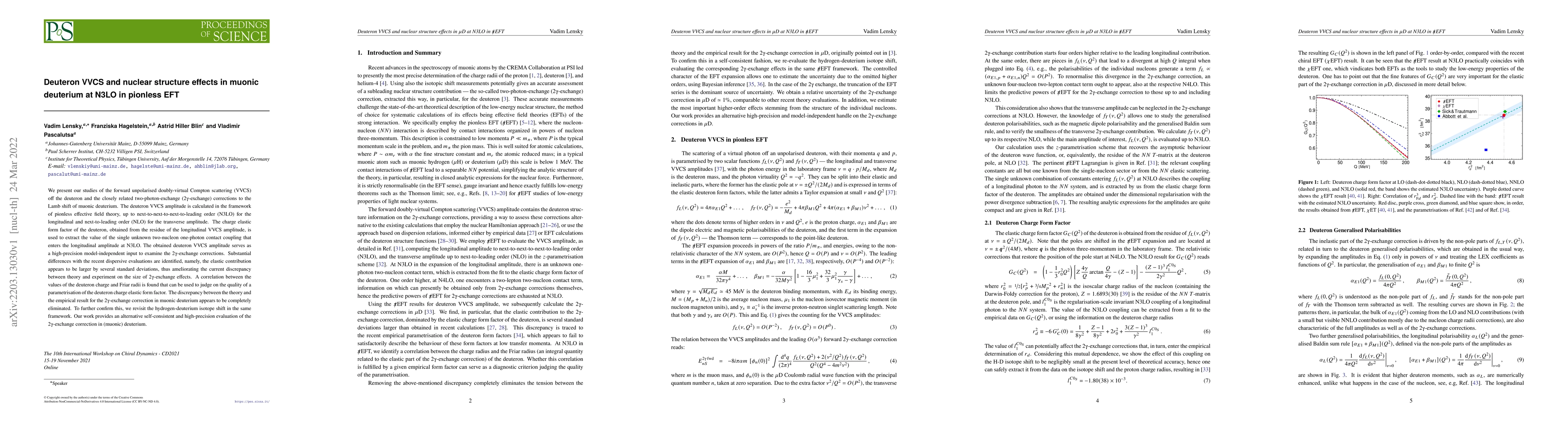 Thumbnail for Deuteron VVCS and nuclear structure effects in muonic deuterium at N3LO
  in pionless EFT