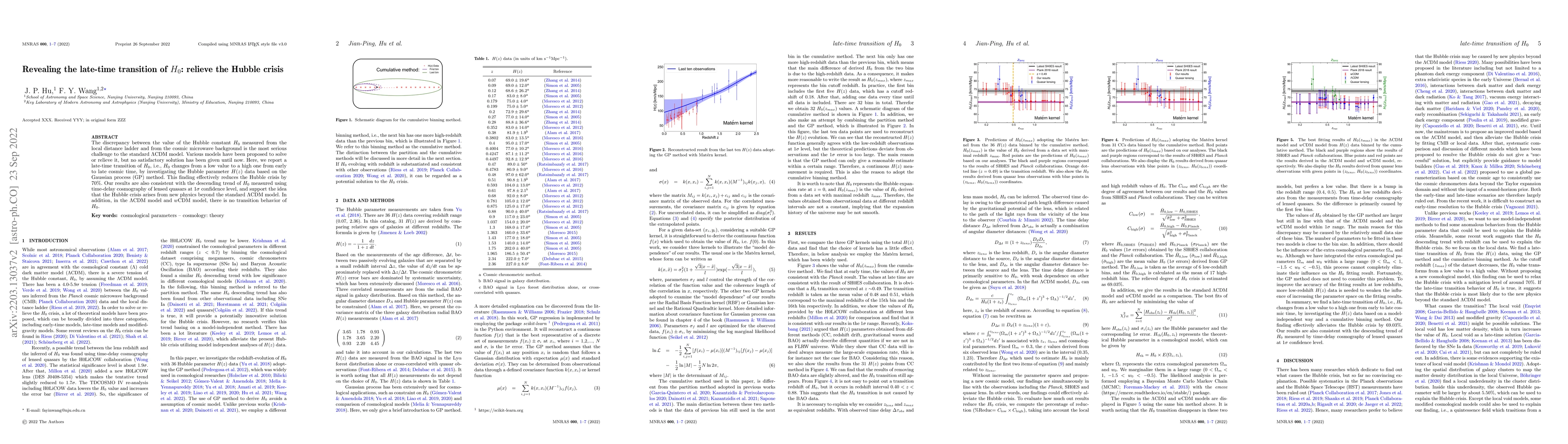 Thumbnail for Revealing the late-time transition of $H_{0}$: relieve the Hubble crisis