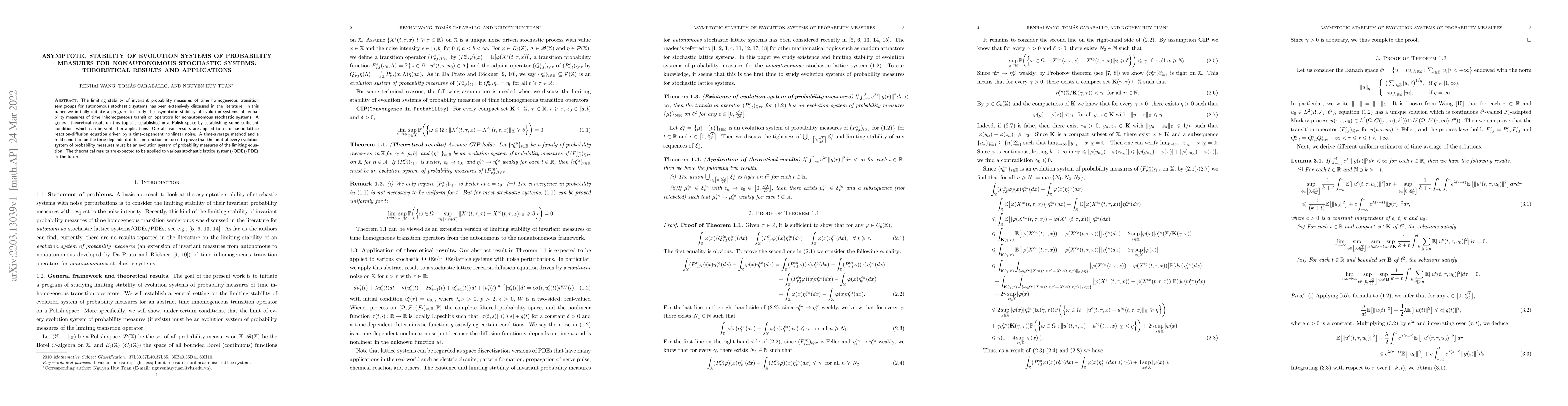 Thumbnail for Asymptotic stability of evolution systems of probability measures for
  nonautonomous stochastic systems: Theoretical results and applications