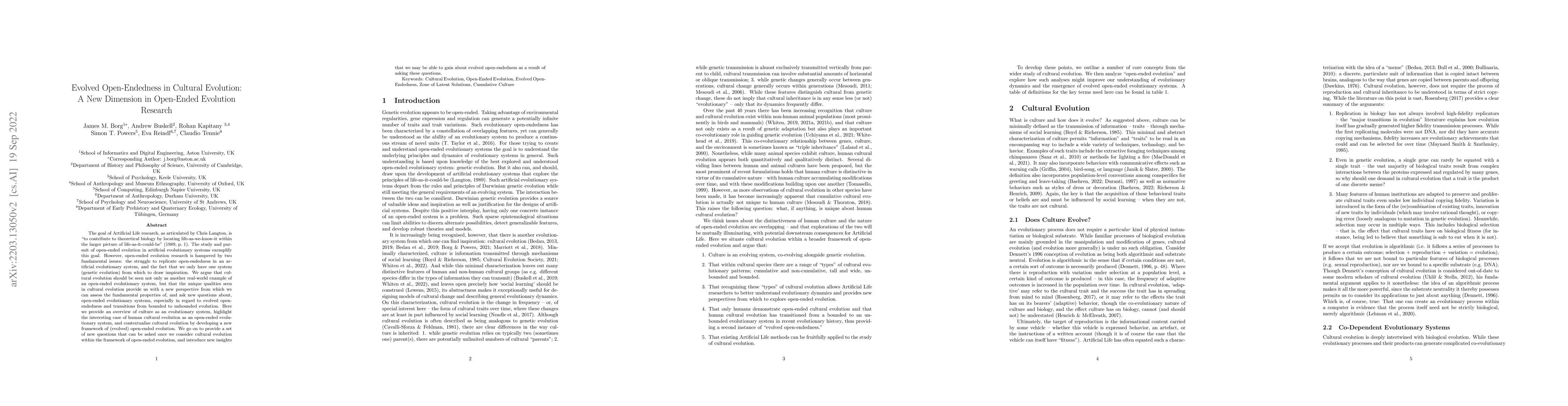 Thumbnail for Evolved Open-Endedness in Cultural Evolution: A New Dimension in
  Open-Ended Evolution Research