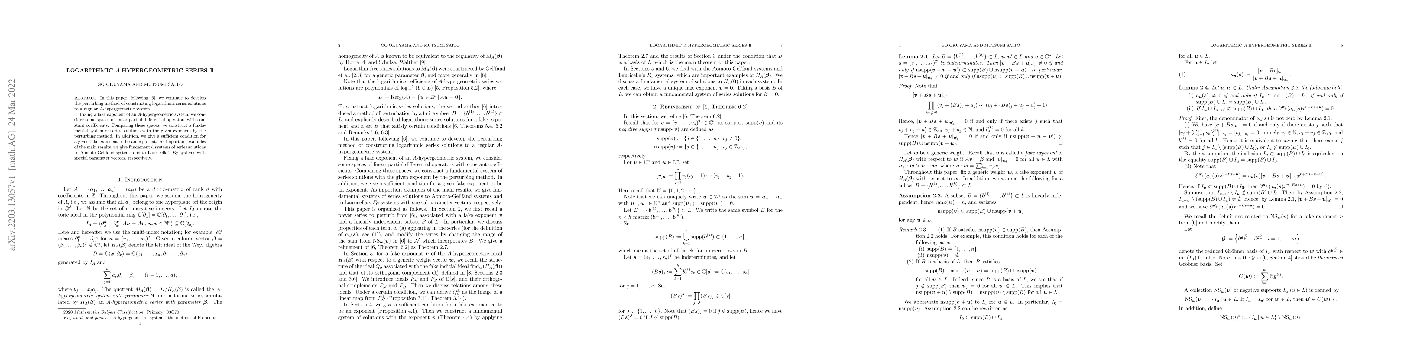 Thumbnail for Logarithmic A-hypergeometric series II