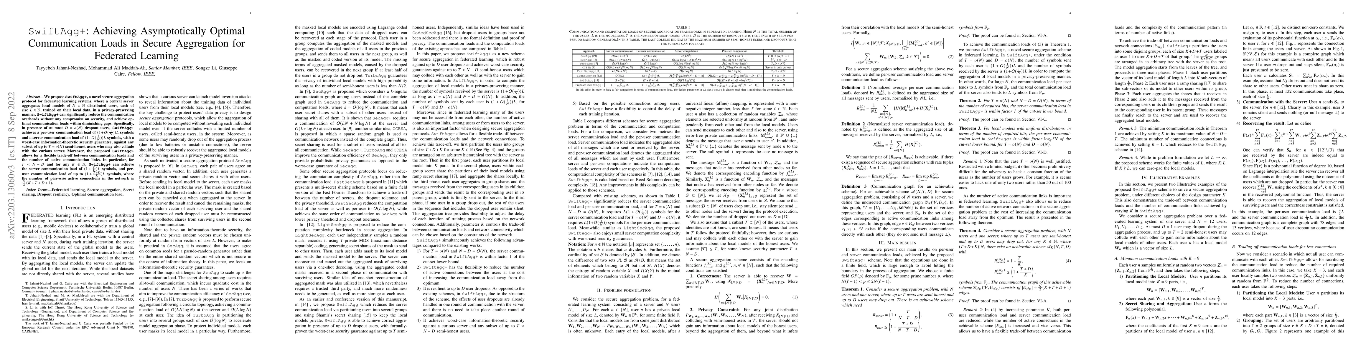 Thumbnail for SwiftAgg+: Achieving Asymptotically Optimal Communication Loads in
  Secure Aggregation for Federated Learning