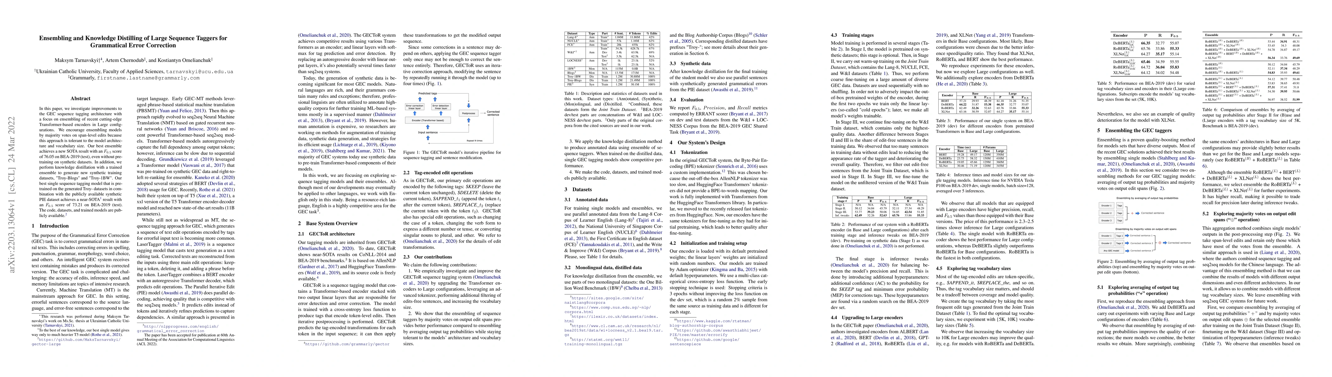 Thumbnail for Ensembling and Knowledge Distilling of Large Sequence Taggers for
  Grammatical Error Correction
