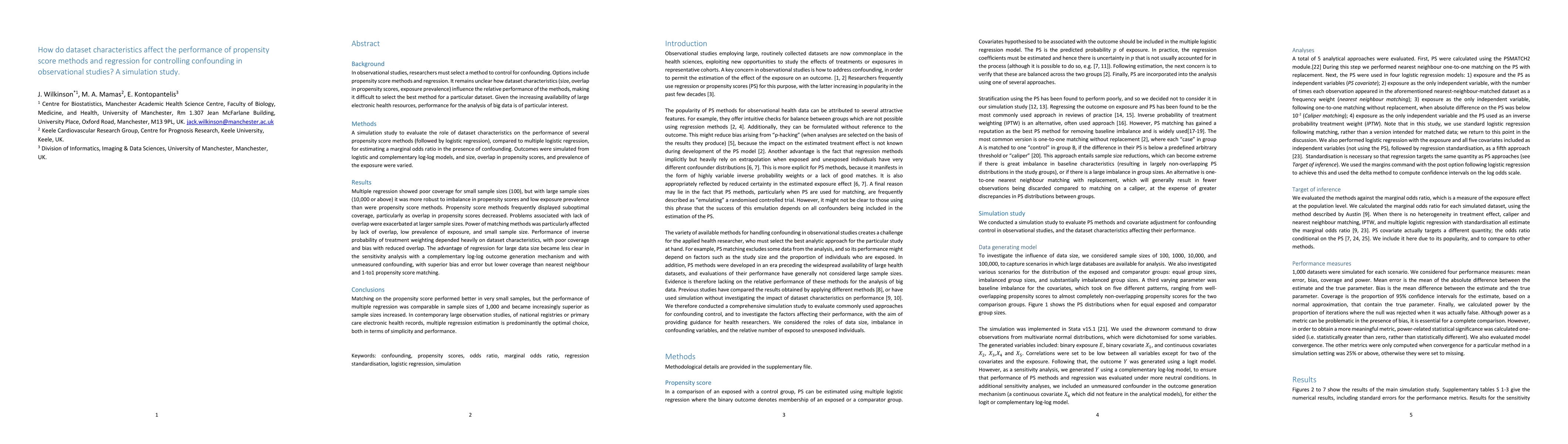 Thumbnail for How do dataset characteristics affect the performance of propensity
  score methods and regression for controlling confounding in observational
  studies? A simulation study