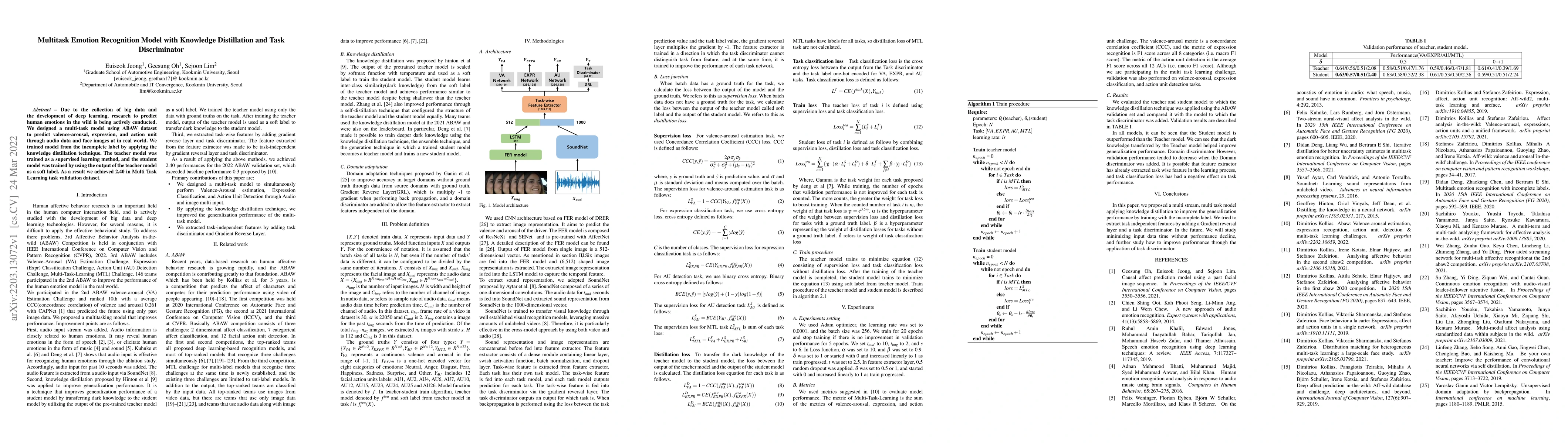 Thumbnail for Multitask Emotion Recognition Model with Knowledge Distillation and Task
  Discriminator